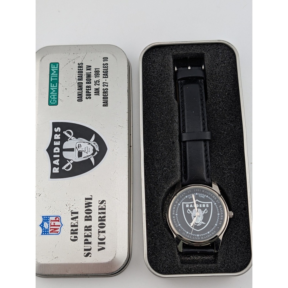 Game Time Oakland Raiders Super Bowl XV NFL Watch with Tin Leather Band- Working